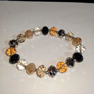Yellow and brown glass crystal beaded stretch bracelet